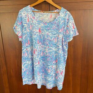LILLY PULITZER Etta Cotton Shirt Zanzibar Blue Boatylicious Size XXL 18 20